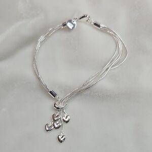 925 Sterling Silver Heart Elegant Fringe Bracelet Adjustable Length NWOT